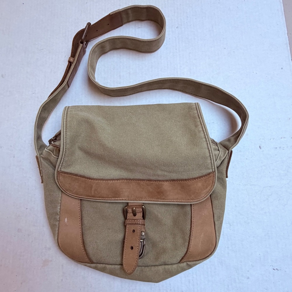 LL Bean Canvas Crossbody Bag Tan Beige Adjustable Strap Shoulder Bag Everyday
